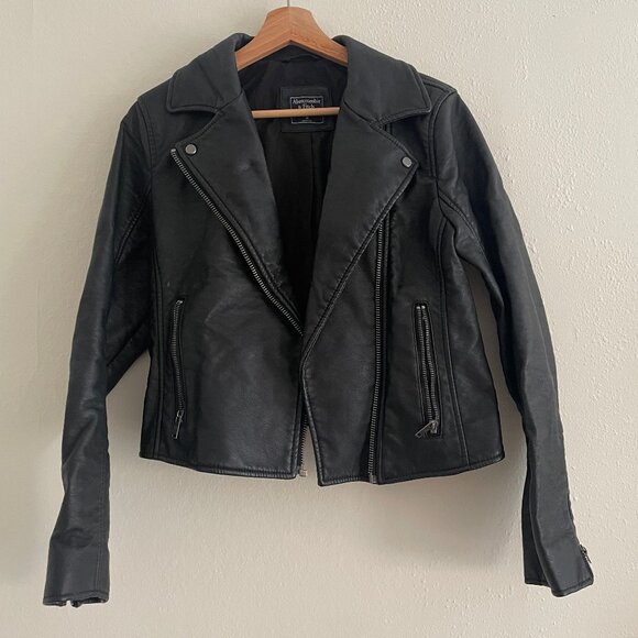 Abercombie and Fitch Black Faux Leather Moto Jacket, Size M - Picture 1 of 3